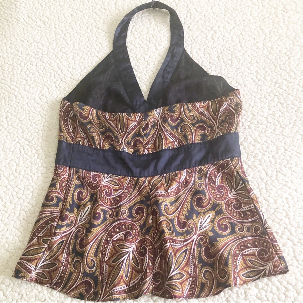 Michael Kors Silk Blue/Brown Paisley Halter Top - Picture 4 of 8